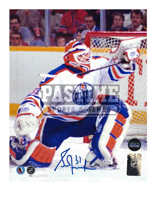 Grant Fuhr Autographed 8X10 Edmonton Oilers Away Jersey (Stick Up) - Pastime Sports & Games
