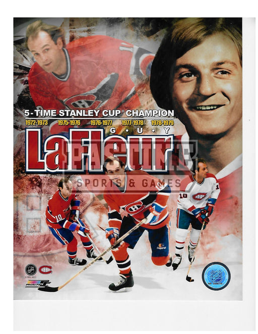 Guy Lafleur 8X10 Montreal Canadians Home Jersey (5 Time Stanley Cup Champion Photo Montage) - Pastime Sports & Games