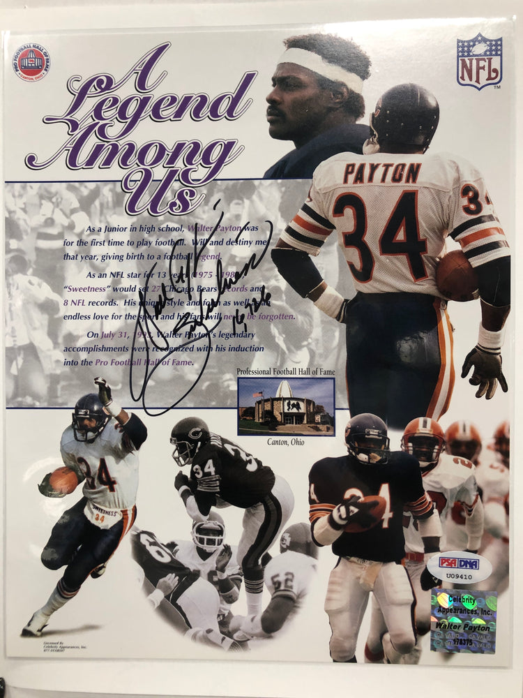 Walter Payton Chicago Bears Autographed 8X10 Photo With PSA COA - Pastime Sports & Games