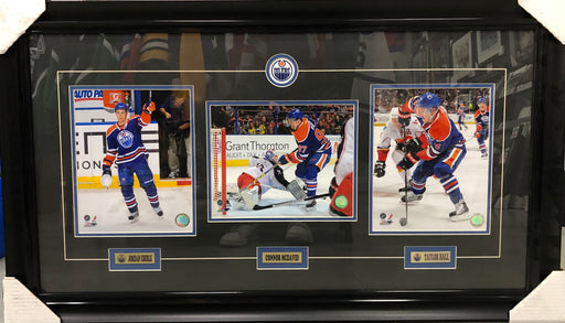 Oilers - Jordan Eberle/Connor Mcdavid/Taylor Hall Triple 8X10 Framed Photo - Pastime Sports & Games
