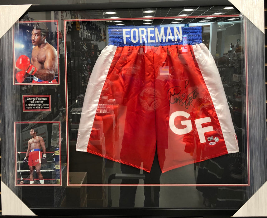 George Foreman Autographed Framed Boxing Shorts/Picture - Pastime Sports & Games