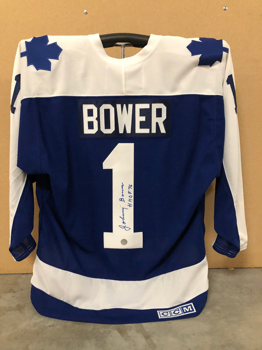 Johnny Bower Inscribed Autographed Toronto Maple Leafs Hockey Jersey CCM - Pastime Sports & Games