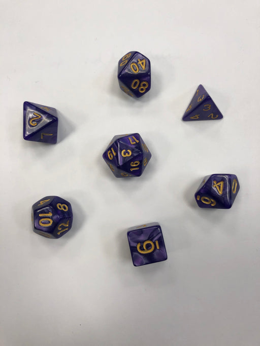 Pastime 7 Polyhedral RPG Dice Set: Purple Marbled W/ Gold - Pastime Sports & Games