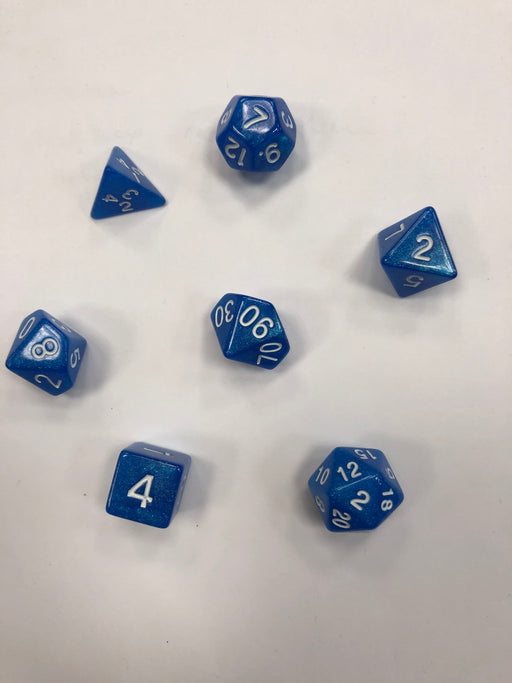 Pastime 7 Polyhedral RPG Dice Set: Blue Sparkly W/ White - Pastime Sports & Games