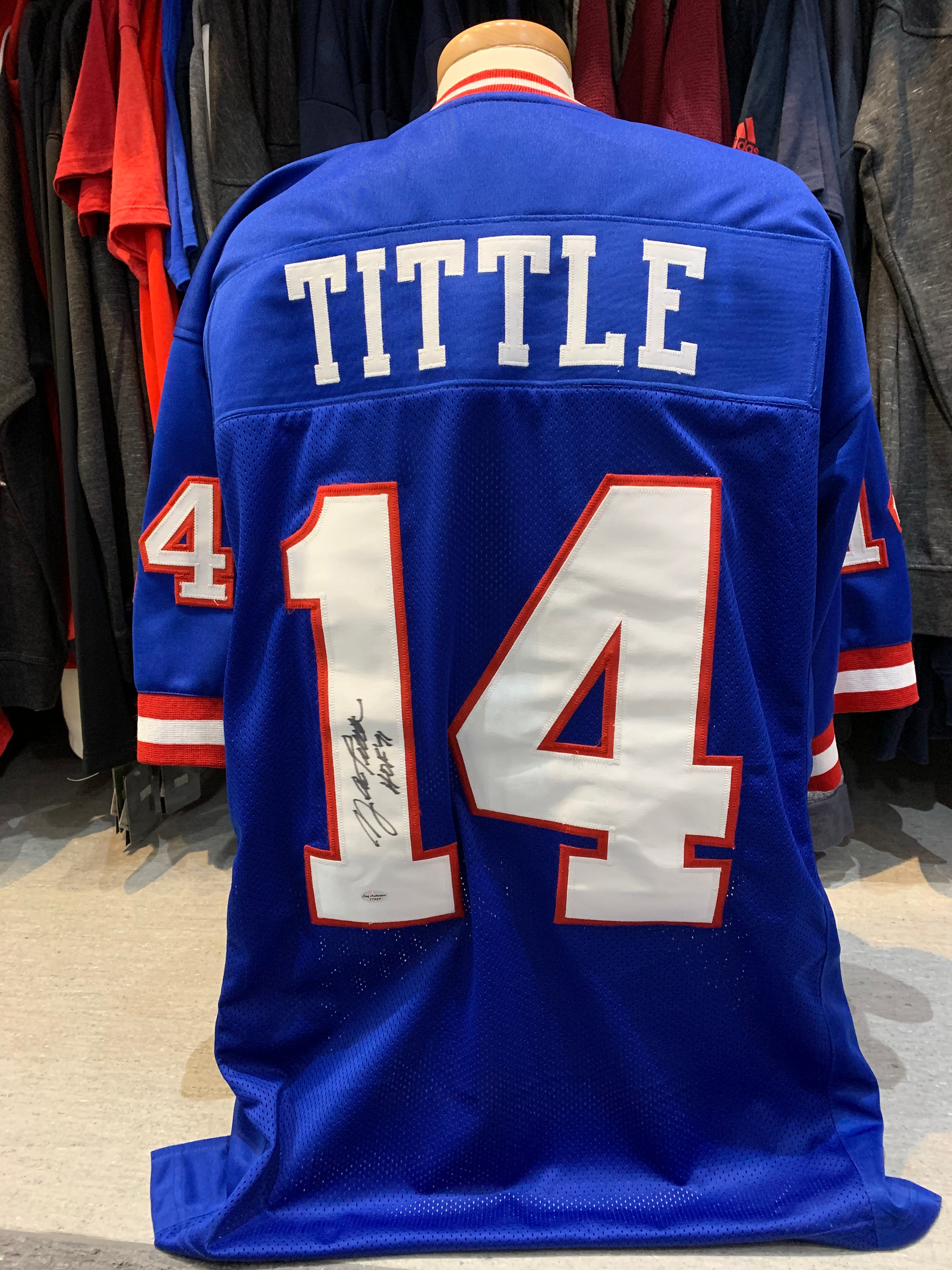 Y.A Tittle Autographed New York Giants Football Jersey Pastime