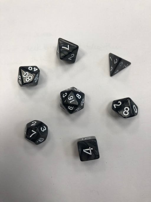 Pastime 7 Polyhedral RPG Dice Set: Black Marbled W/ White - Pastime Sports & Games