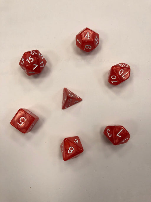 Pastime 7 Polyhedral RPG Dice Set: Red Marbled W/ White - Pastime Sports & Games