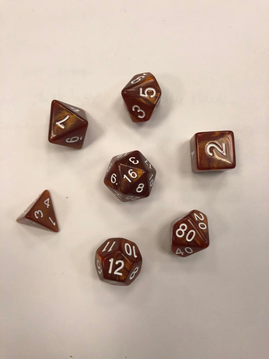 Pastime 7 Polyhedral RPG Dice Set: Toffee Brown Marbled W/ White - Pastime Sports & Games