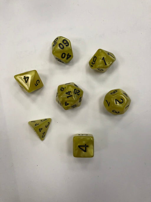 Pastime 7 Polyhedral RPG Dice Set: Yellow Marbled W/ Black - Pastime Sports & Games