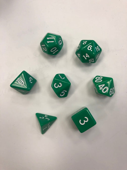Pastime 7 Polyhedral RPG Dice Set: Green W/ White - Pastime Sports & Games