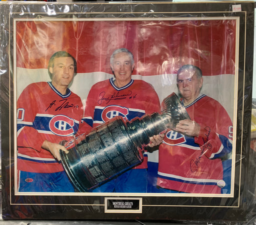 Jean Beliveau & Maurice Richard & Guy Lafleur Autographed Montreal Canadiens Matted Photo - Pastime Sports & Games