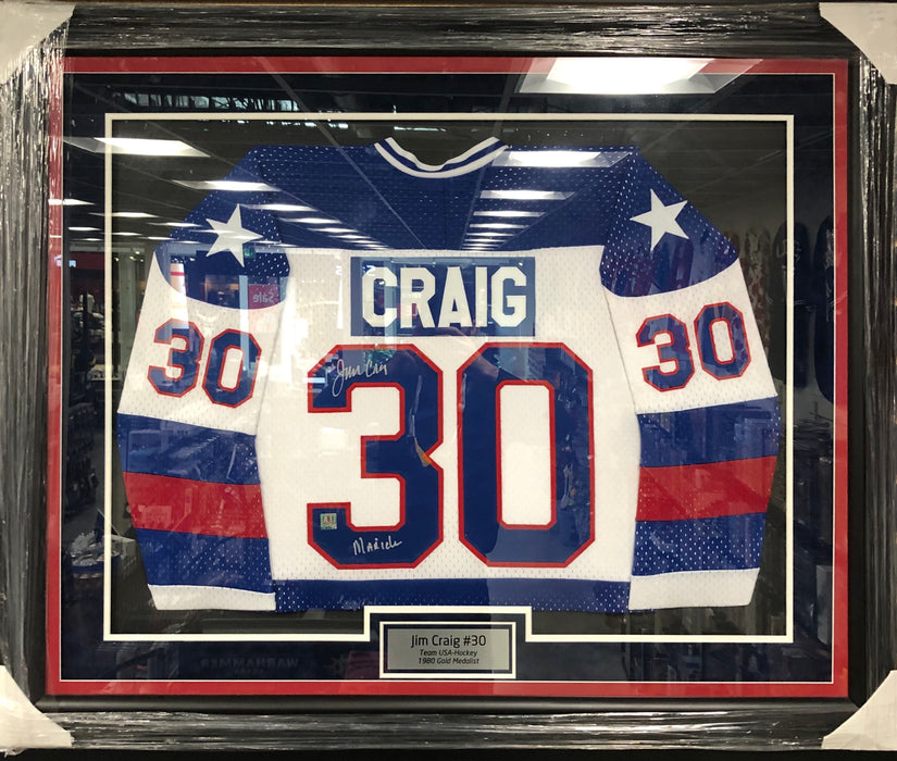 Jim Craig Autographed Framed 1980 Olympic Team USA Hockey Jersey - Pastime Sports & Games