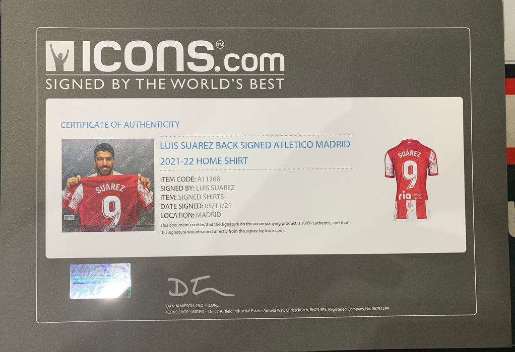 Luis Suarez Signed Atletico Madrid Shirt - 2021/2022, Number 9 Autograph