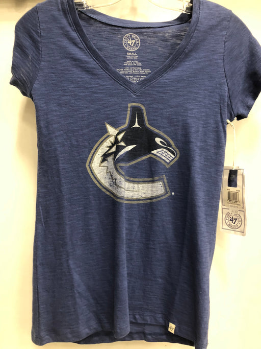 NHL Vancouver Canucks Womens V-Neck Orca Logo T-Shirt - Pastime Sports & Games