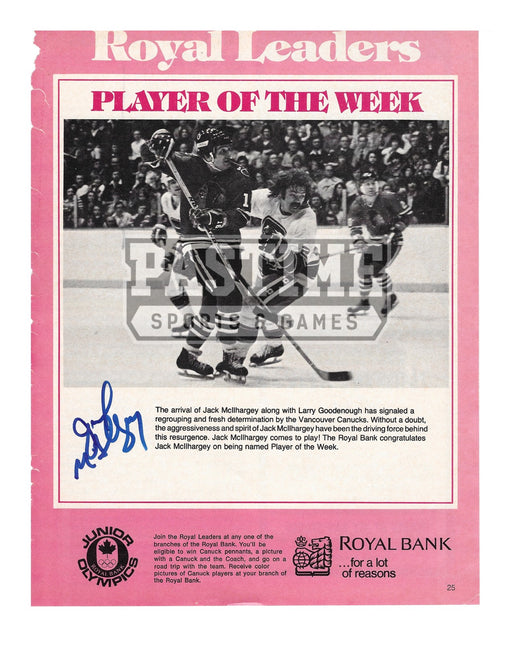 Jack Mcilhargey Autographed Magazine Page Vancouver Canucks Away Jersey (Royal Leader) - Pastime Sports & Games