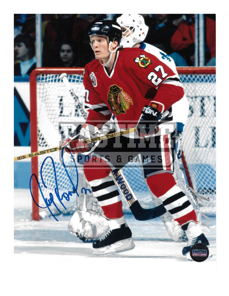 Jeremy Roenick Autographed 8X10 Chicago Blackhawks Home Jersey (Infront of Net) - Pastime Sports & Games