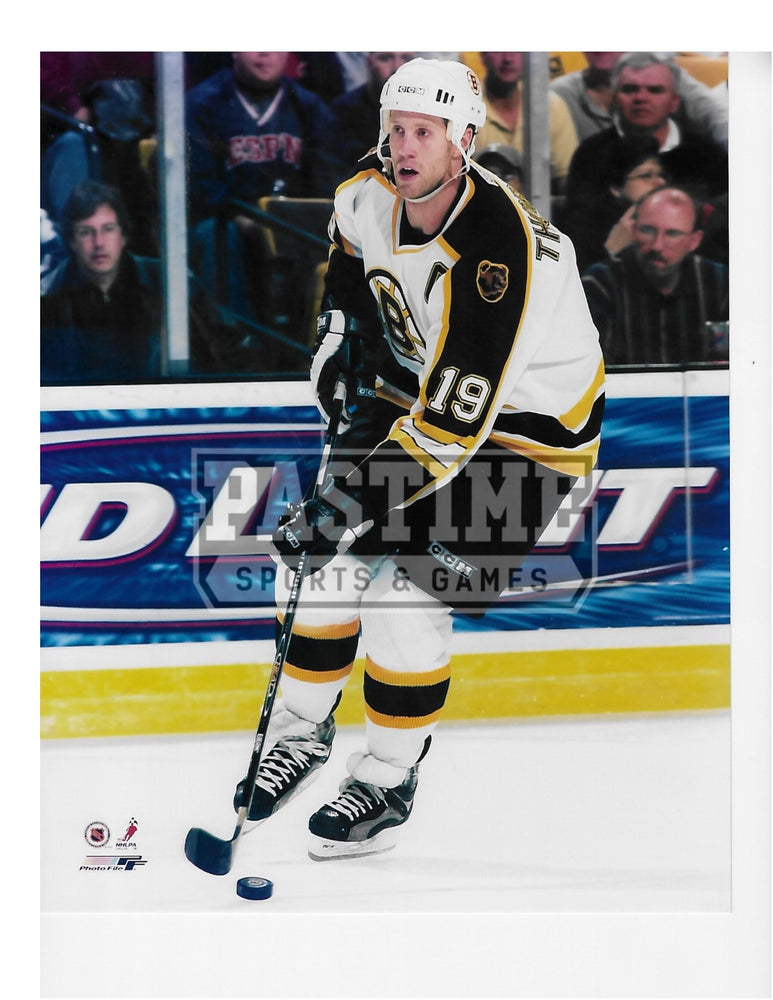 Joe Thornton 8X10 Boston Bruins Away Jersey (Skating With Puck #2) - Pastime Sports & Games