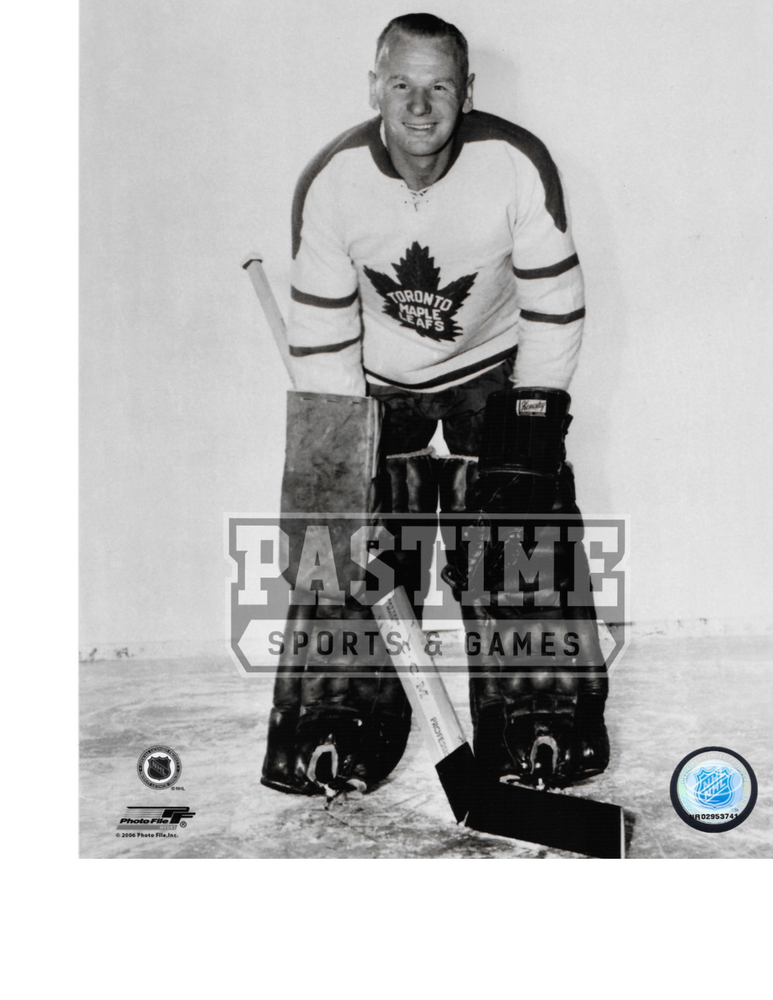 Johnny Bower 8X10 Maple Leafs Away Jersey (Black and White) - Pastime Sports & Games