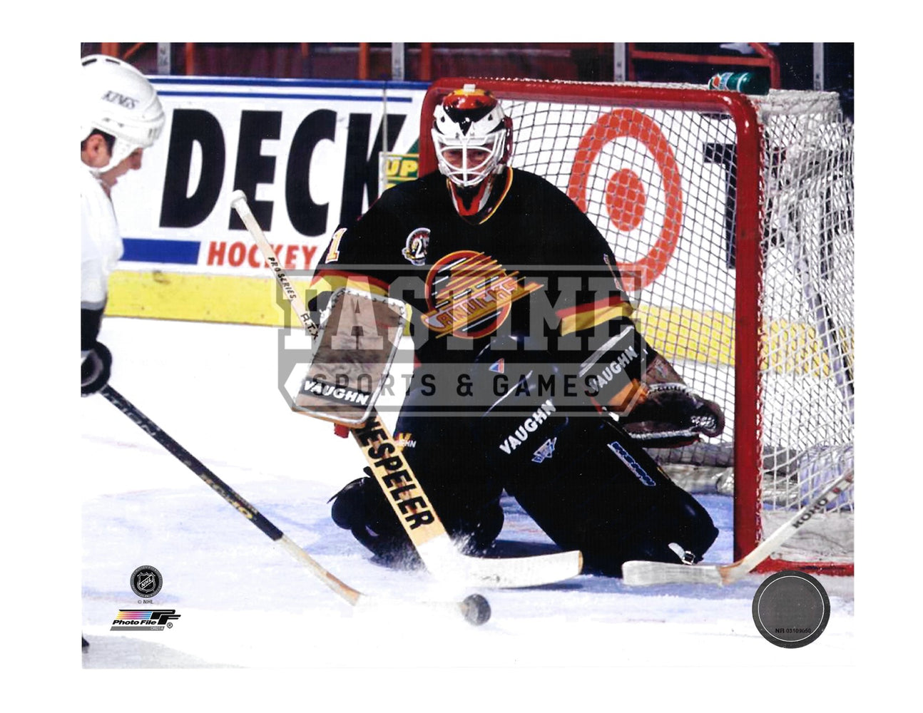 Kirk Mclean 8X10 Vancouver Canucks 94 Home Jersey (Saving Shot) - Pastime Sports & Games