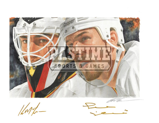 Kirk Mclean, Trevor Linden & Glen Green Autographed 8X10 Vancouver Canucks Away 94 Jersey (Copy Of Painted Print Painted By Glen Green) - Pastime Sports & Games