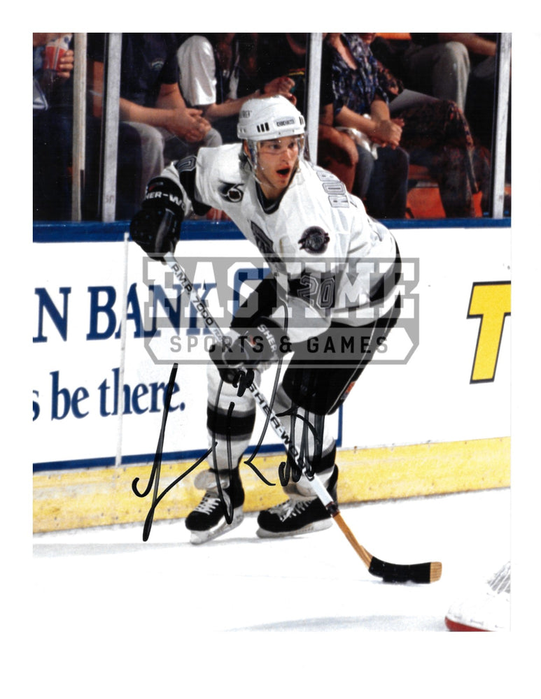 Luc Robitaille Autographed 8X10 LA Kings Away Jersey (Skating With Puck) - Pastime Sports & Games