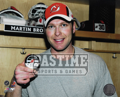 Martin Brodeur 8X10 Devils (In Dressing Room Holding Puck) - Pastime Sports & Games