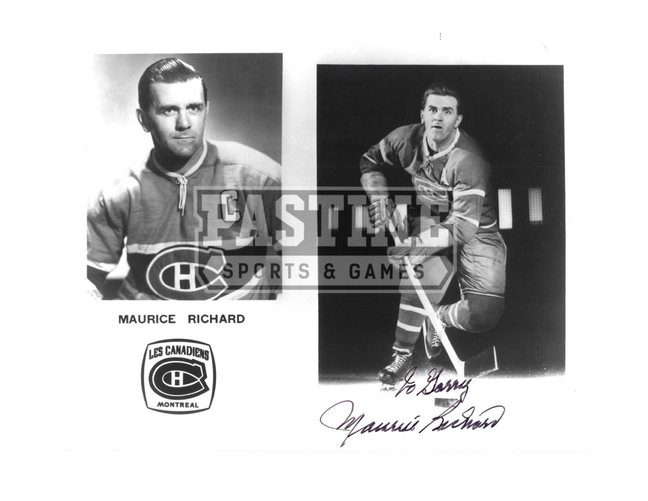 Maurice "Rocket" Richard Autographed 8X10 Montreal Canadians (To Garry) - Pastime Sports & Games
