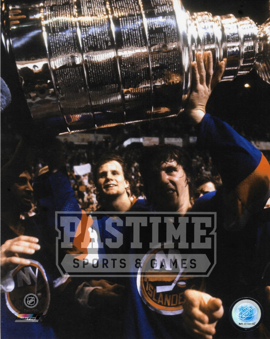 Mike Bossy 8X10 Islanders Home Jersey (Holding Stanley Cup) - Pastime Sports & Games