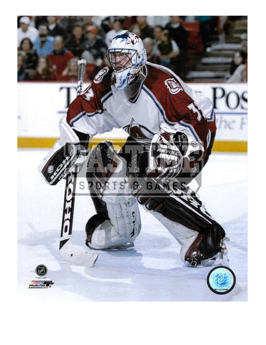Patrick Roy 8X10 Colorado Avalanche Away Jersey (In Position) - Pastime Sports & Games