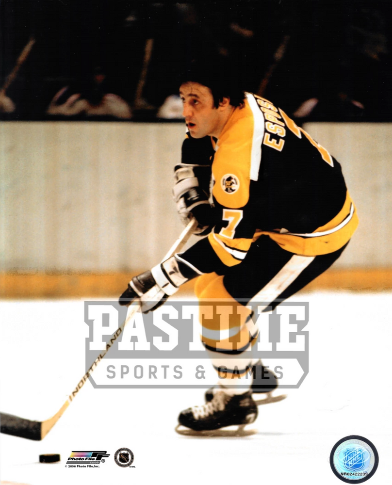 Phil Esposito 8X10 Bruins Home Jersey (Skating with Puck) - Pastime Sports & Games