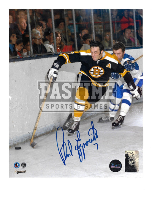 Phil Esposito Autographed 8X10 Boston Bruins Home Jersey (Chasing Puck) - Pastime Sports & Games