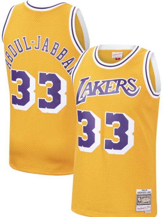 1984/85 Los Angeles Lakers Kareem Abdul-Jabbar Mitchell & Ness Yellow Basketball Jersey - Pastime Sports & Games