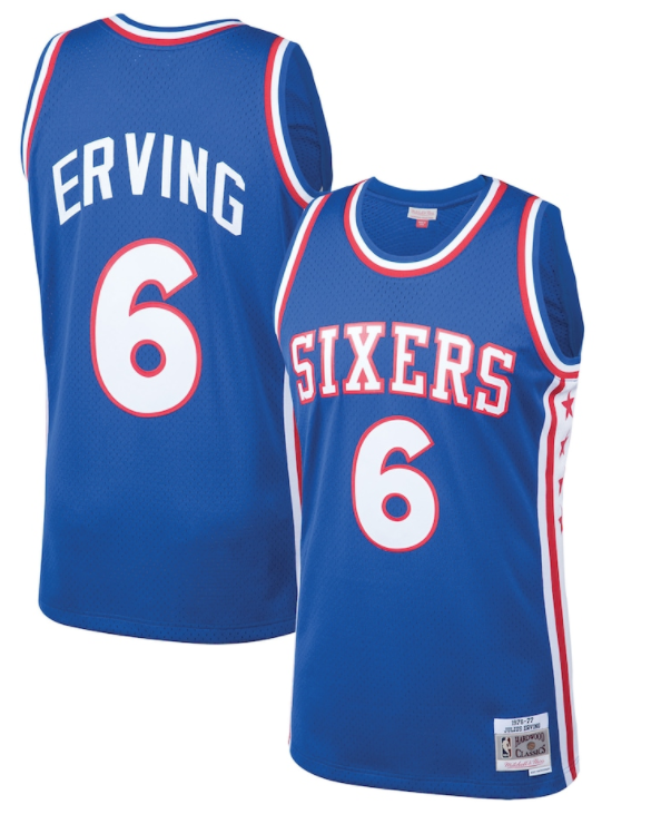 1976-77 Philadelphia 76ers Julius Erving Mitchell & Ness Blue Basketball Jersey - Pastime Sports & Games