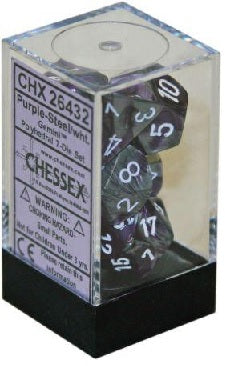 Chessex 7pc RPG Dice Set Gemini Purple & Steel/White CHX26432 - Pastime Sports & Games