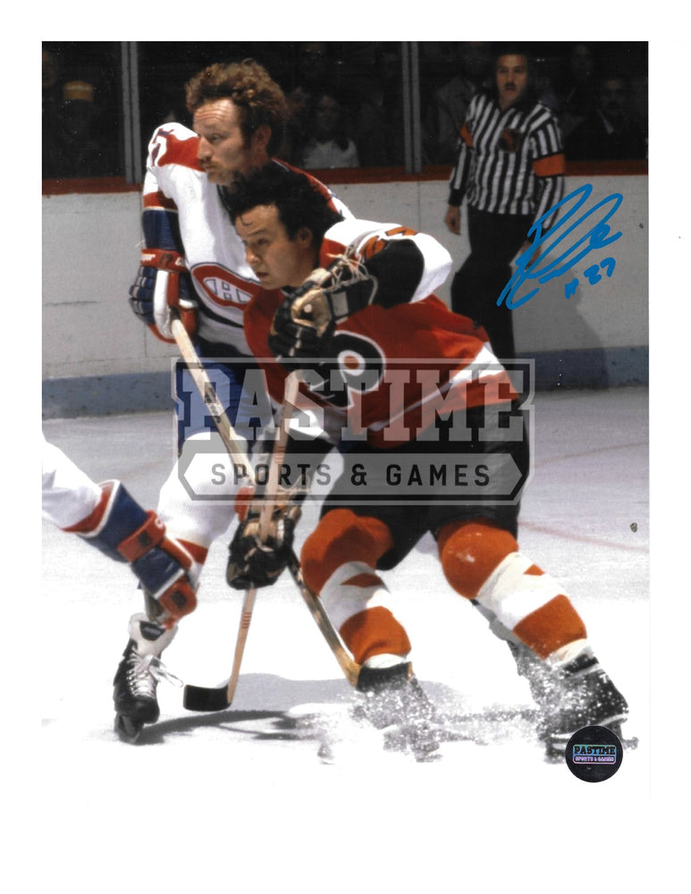 Reggie Leach Autographed 8X10 Philladelphia Flyers Home Jersey (Spraying Ice) - Pastime Sports & Games