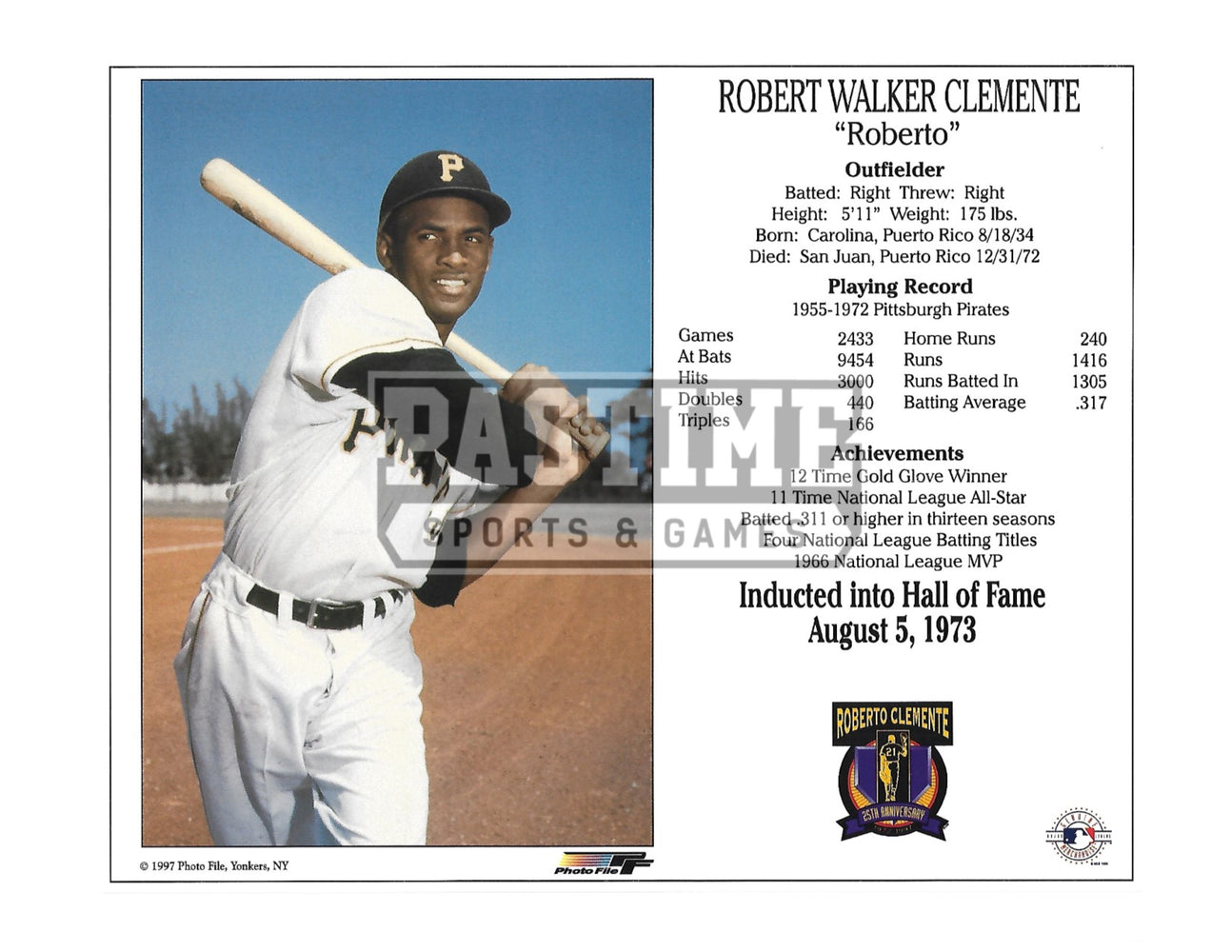 Roberto Clemente 8X10 Pittsburgh Pirates (Stats) - Pastime Sports & Games