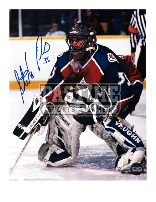 Stephane Fiset Autographed 8X10 Colorado Avalanche Home Jersey (In Position) - Pastime Sports & Games