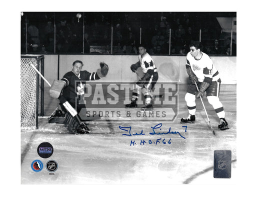 Ted Lindsay Autographed 8X10 Detroit Red Wings Away Jersey (Trying to Score) - Pastime Sports & Games