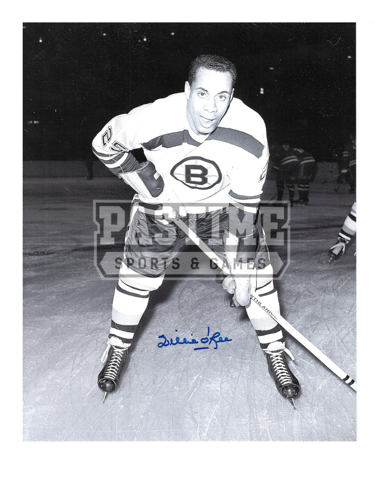 Willie O'Ree Autographed 8X10 Boston Bruins Away Jersey (Pose Black & White) - Pastime Sports & Games