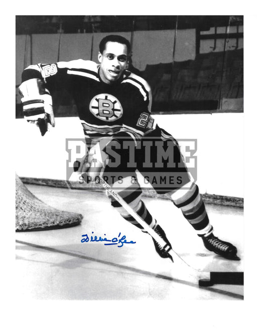 Willie O'Ree Autographed 8X10 Boston Bruins Home Jersey (Skating With Puck) - Pastime Sports & Games