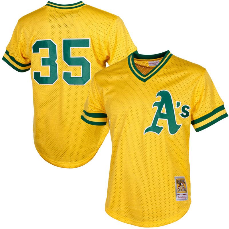 Mitchell & Ness Mens NBA Oakland Athletics Authentic BP Pullover Jersey - Rickey Henderson Jersey ABPJ3008-OAT84RHEYELL Yellow M