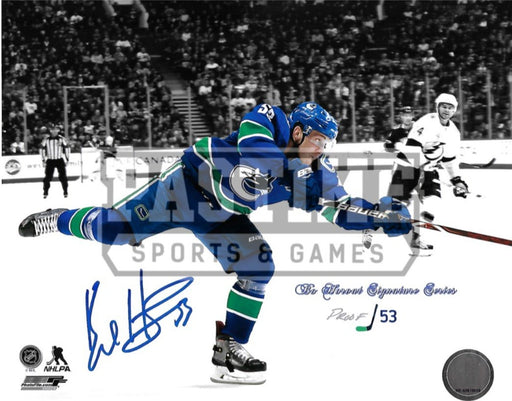 Bo Horvat Autographed 8X10 Vancouver Canucks Home Jersey (Black Background # Out Of 53) - Pastime Sports & Games