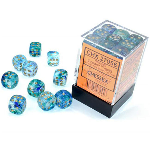 Chessex 36pc D6 Dice Set Nebula Oceanic/Gold CHX27956 - Pastime Sports & Games