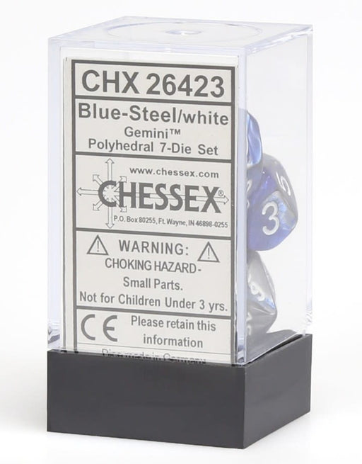 Chessex 7pc RPG Dice Set Gemini Blue & Steel/White CHX26423 - Pastime Sports & Games