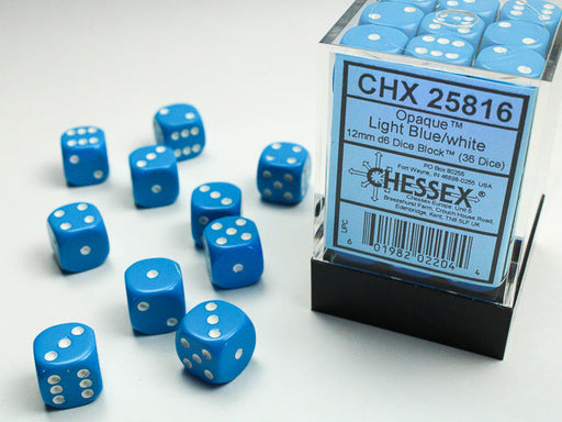 Chessex Opaque Light Blue/White Dice - Pastime Sports & Games