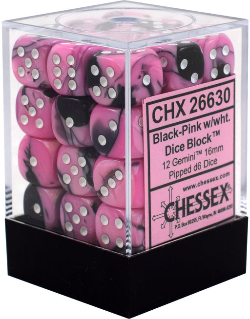 Chessex 36pc D6 Dice Set Gemini Black-Pink/White CHX26830 - Pastime Sports & Games