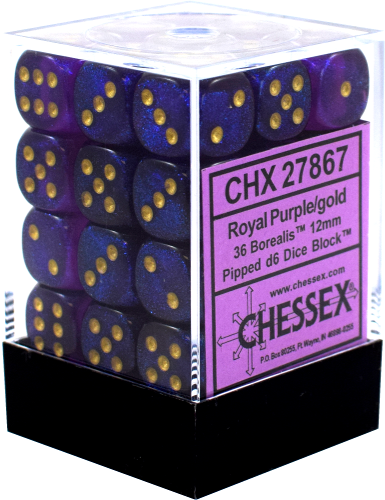 Chessex Borealis Royal Purple/Gold Dice - Pastime Sports & Games