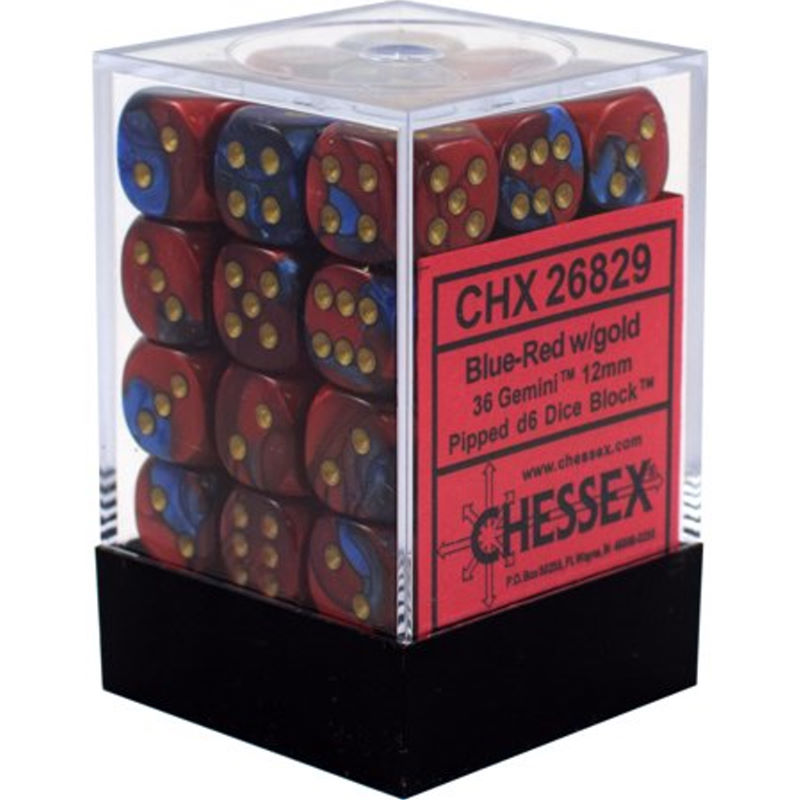 Chessex 36pc D6 Dice Set Gemini Blue-Red/Gold - Pastime Sports & Games