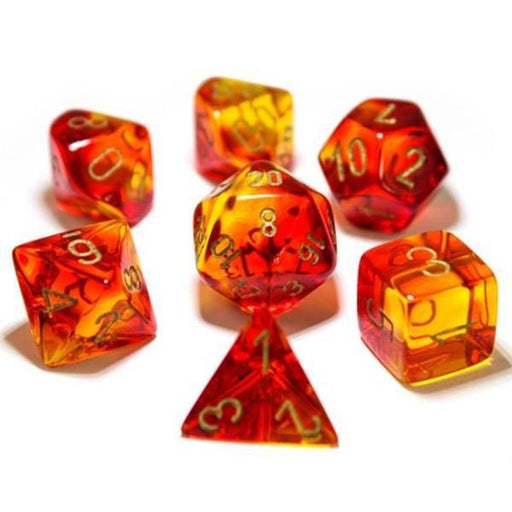 Chessex 7pc RPG Dice Set Gemini Translucent Red & Yellow/Gold CHX26468 - Pastime Sports & Games
