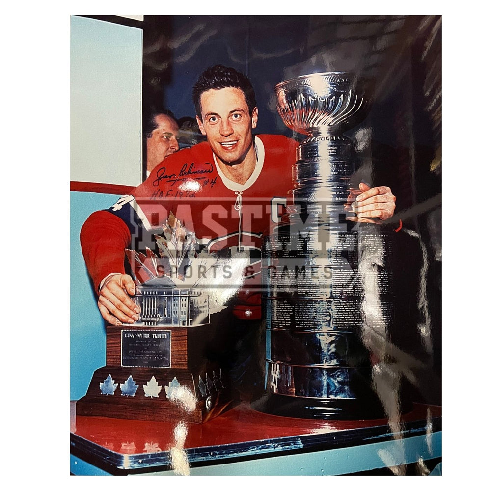 Jean Beliveau Autographed 16X20 Montreal Canadiens Home Jersey (Holding Cup) - Pastime Sports & Games